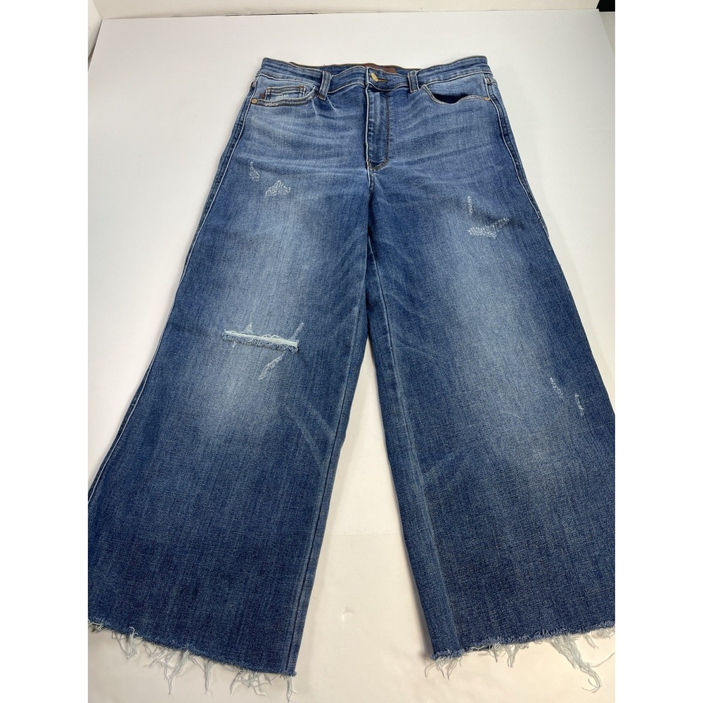 Judy Blue Jeans Retro Wide Leg Size 11/30 Raw Hem Distressed JB82636 Cropped - Picture 2 of 11